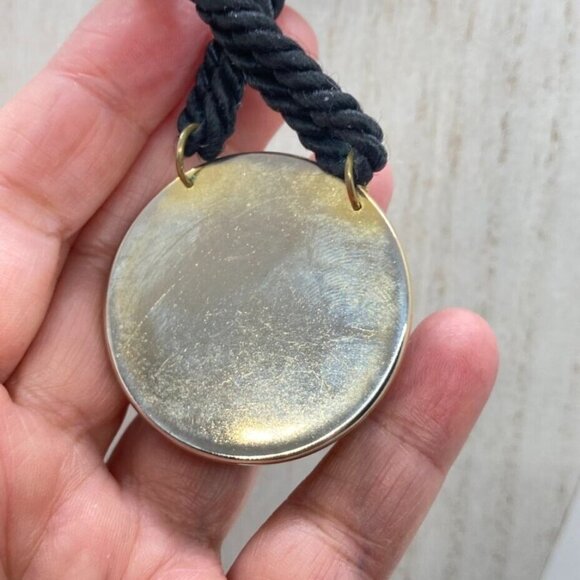 Vintage Renaissance Set Black Cord Choker 15" Necklace Clip On Earrings Two Tone - Picture 6 of 15